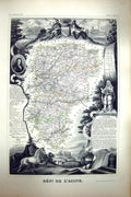 Antique Old Print French Map C1845 De L'Aisne France Laon St. Quentin Vailly