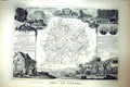 Antique Old Print French Map C1845 Du Cantal Aurillac France St. Flour Belloy