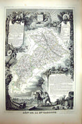 Antique Print French Map C1845 De La Garonne Toulous France Gaudens Caraman