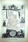 Old Antique Print French Map C1845 De La Drome France Valence Chatillon 19th