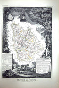 Old French Map C1845 De La Vienne Poitiers Chanvigny Le Blanc France Victorian