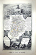 Antique Print French Map C1845 De Seine Et Marne France Melun Amyot Proven 19th