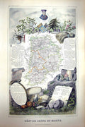Antique Old Print French Map C1845 De Seine Et Marne France Medun Coulommiers