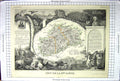 Antique Old Print French Map C1845 De La Saone France Vesoul Voseges Marne 19th
