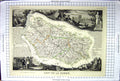 Antique Old Print French Map C1845 De La Somme Amiens France Combles Bapaume