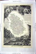 Old Print French Map C1845 De La Marne France Chaumont Chevillon Montier 19th