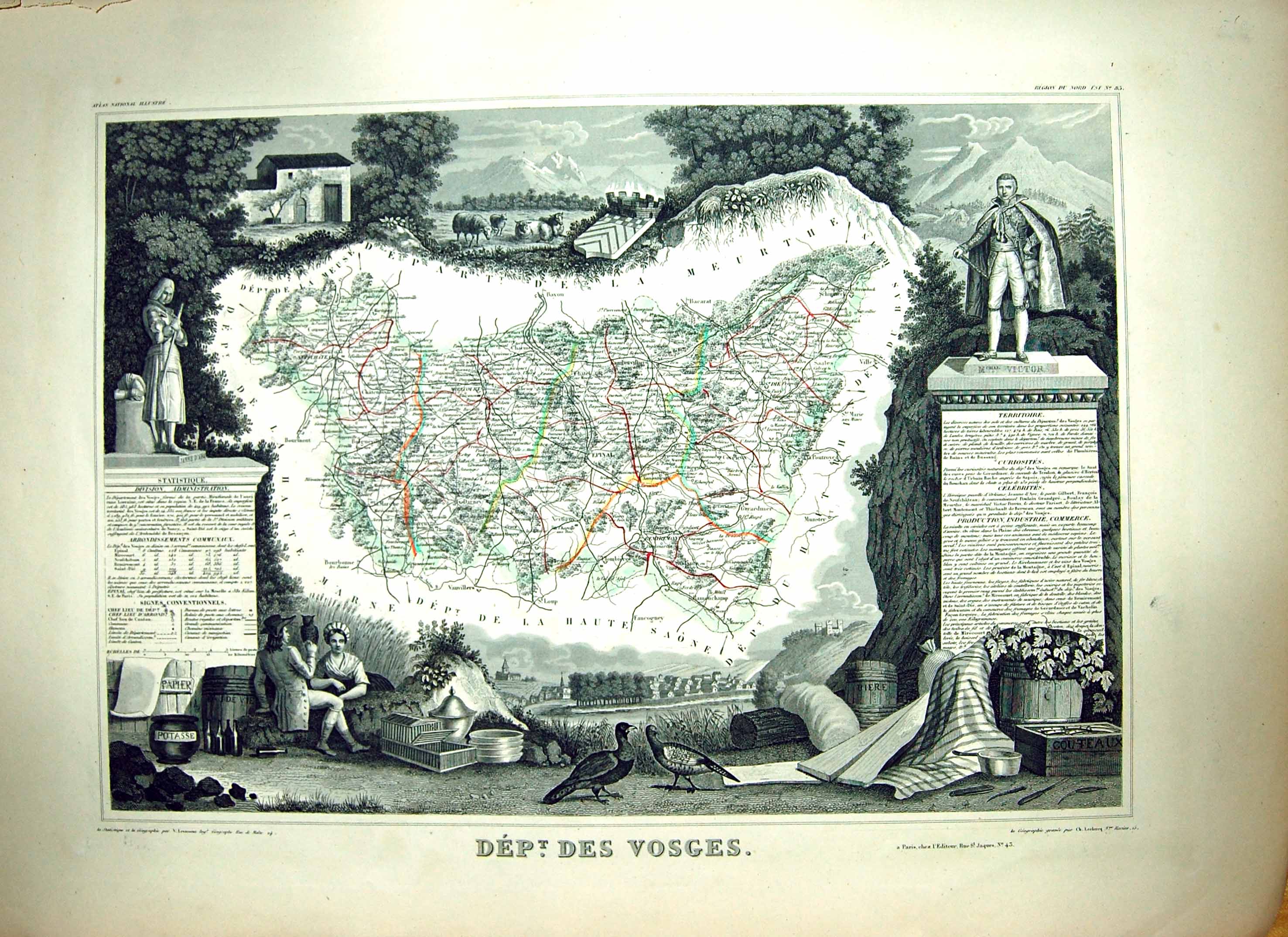 Old French Map Levasseur C1845 Des Vosges France Epinal Victor Joan D Victorian