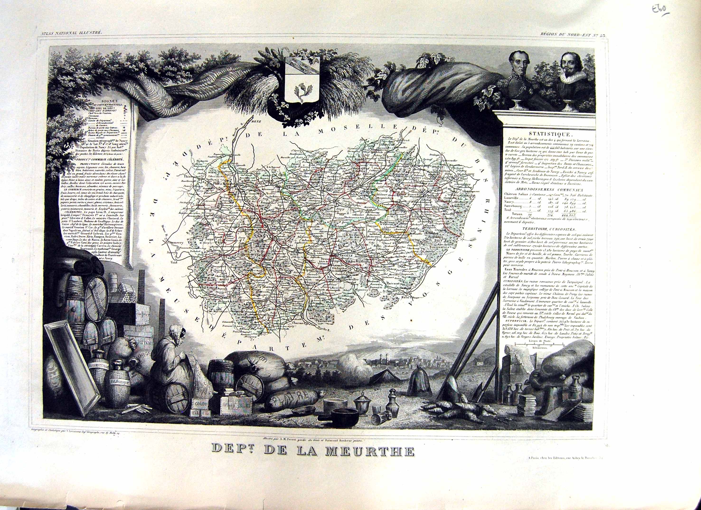 Antique Print De La Meurthe France French Map Levasseur C1845 Nancy Moselle