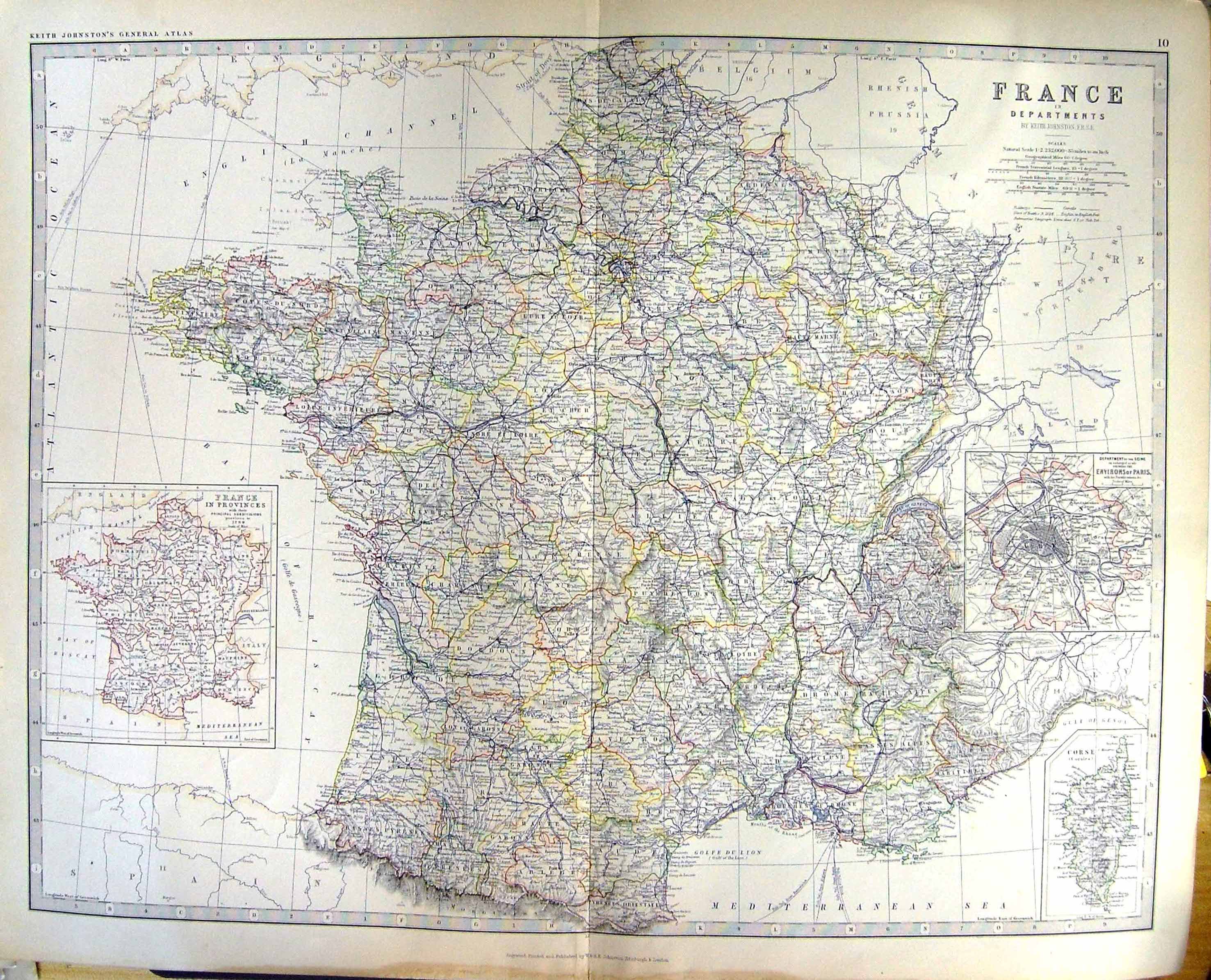 Old France Departments Provinces Corse Seine Paris Somme Johnston Map
