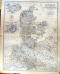 Old Denmark German Empire Johnston Map 1883 Prussia Elbe Iceland Cope Victorian