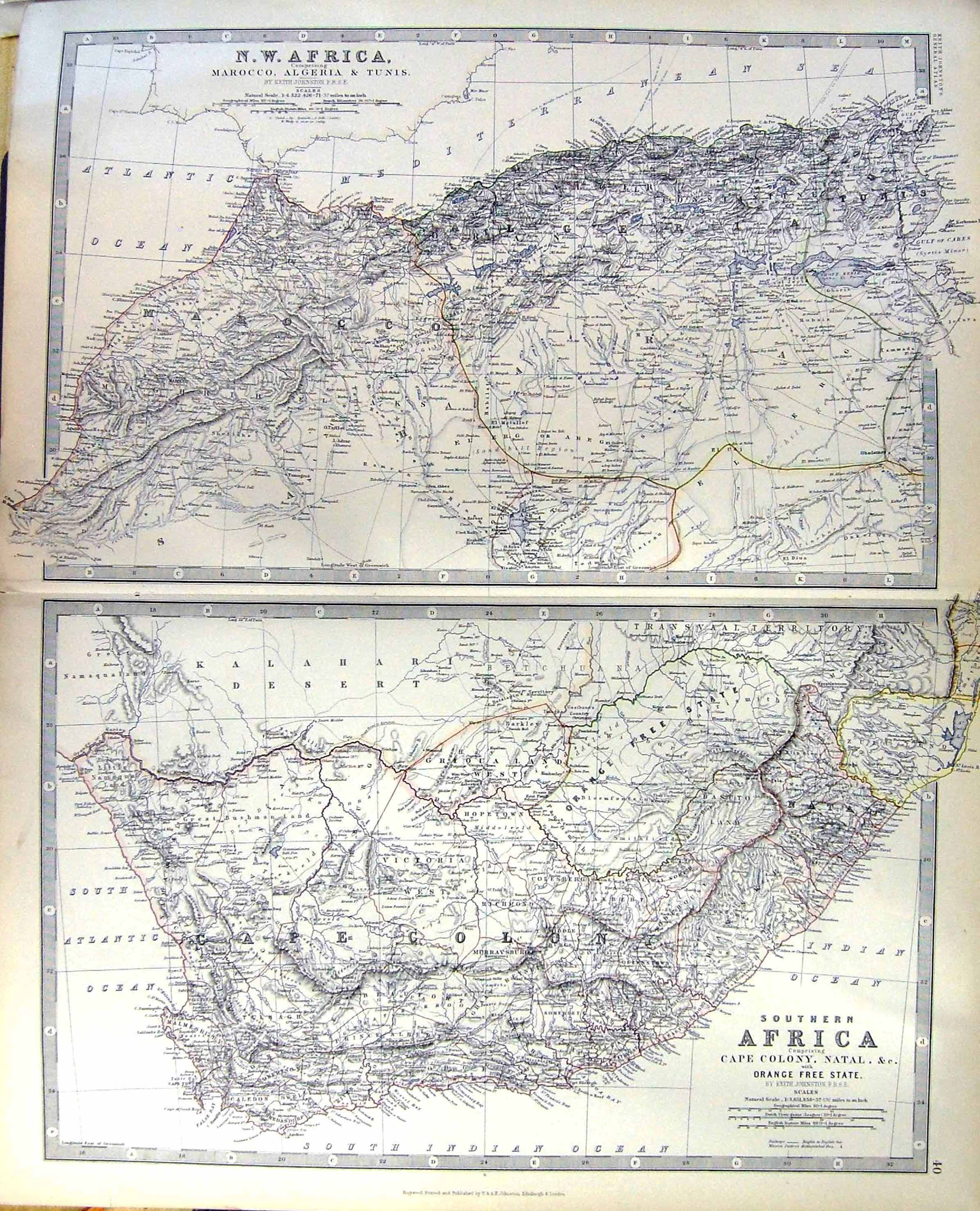 Old Africa Cape Colony Natal Johnston Map 1883 Morocco Algeria Orange Victorian