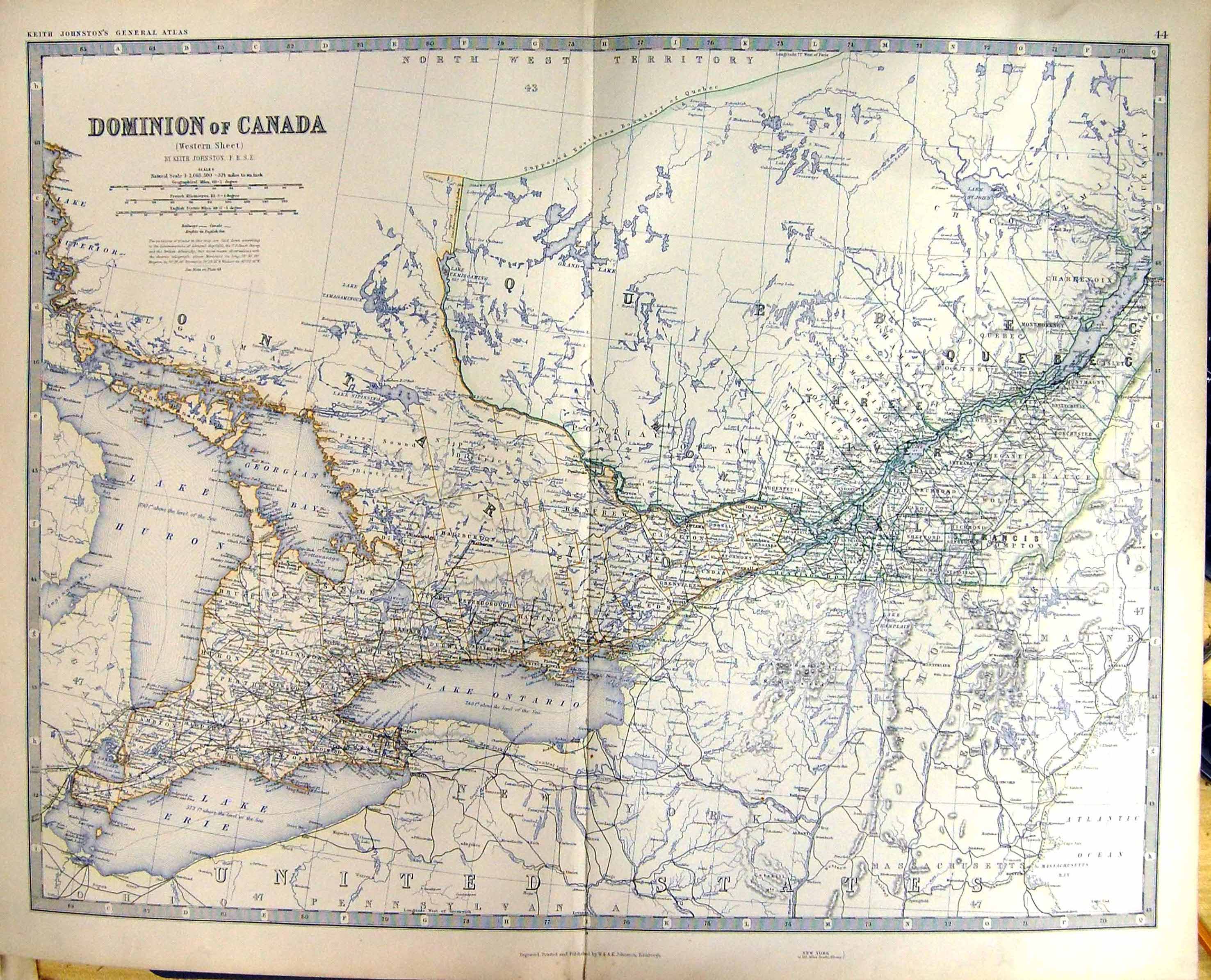 Old Dominion Canada Western Johnston Map 1883 United States Ontario Q Victorian