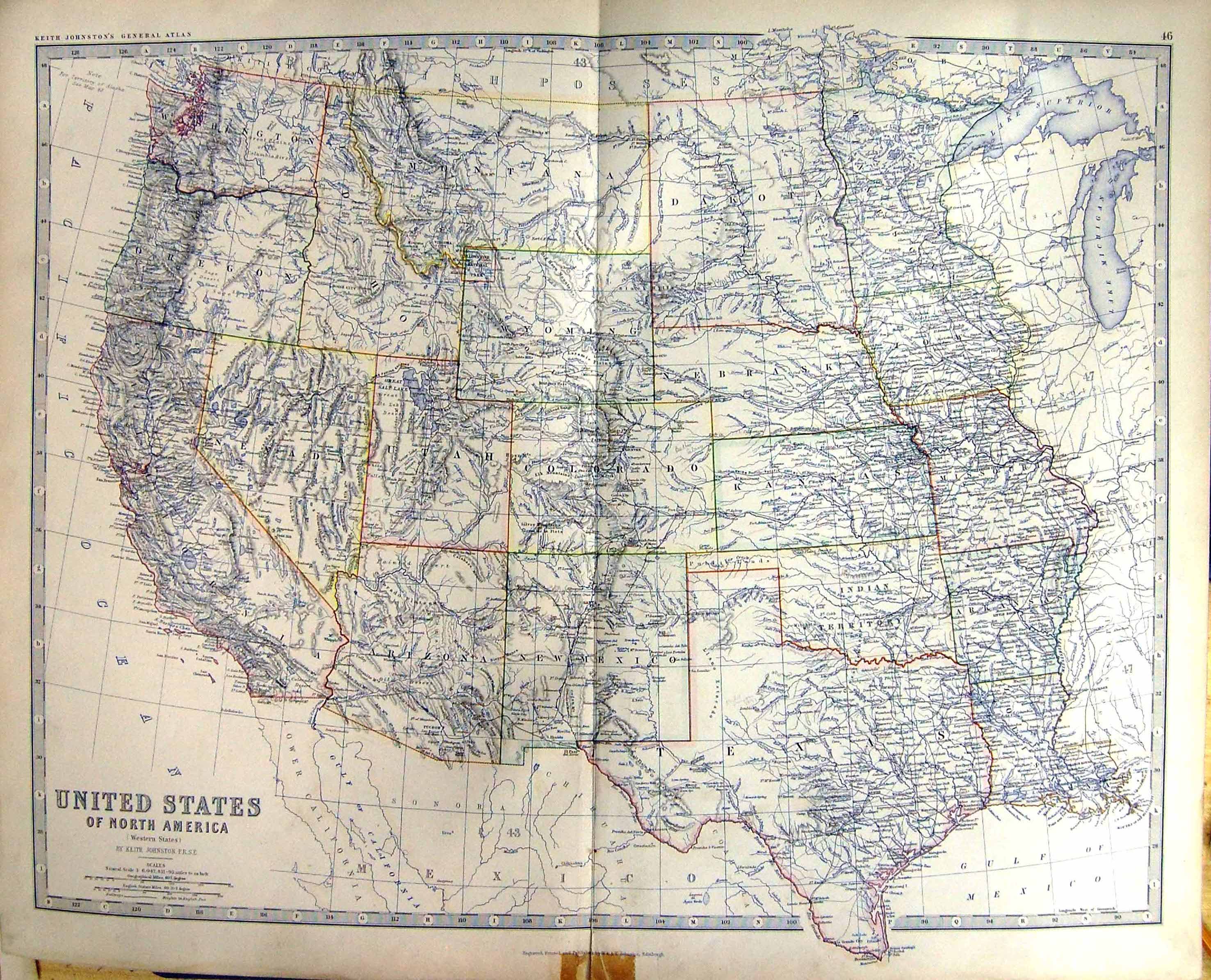 Old United States North America Western Johnston Map 1883 New Mexico Victorian
