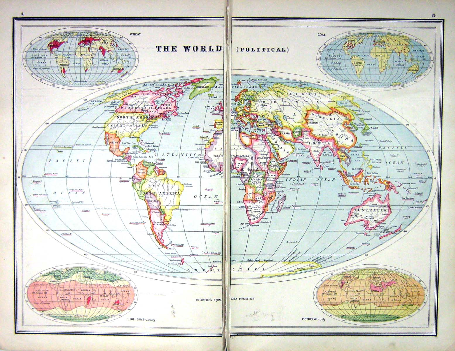 Old Print Hammerton Map C1920 Political World Solar Iceberg Glaciers Wea 20th