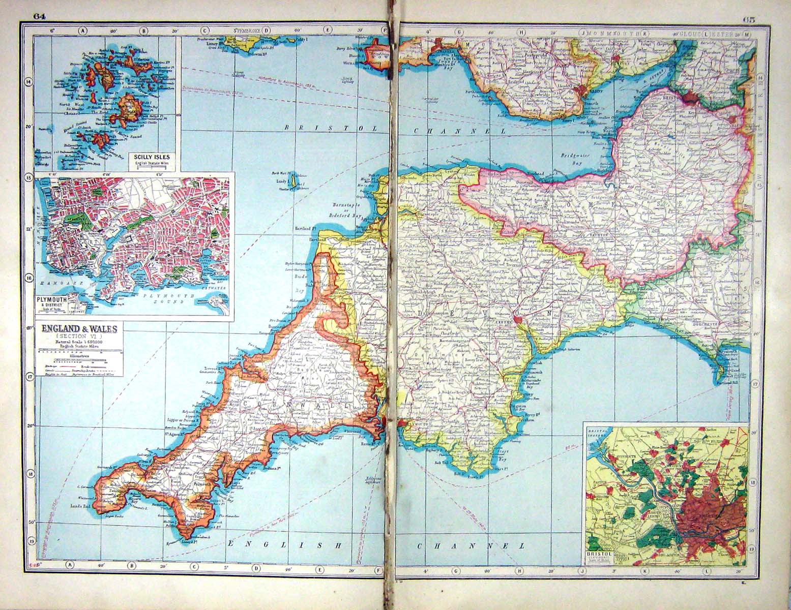 Old Print Hammerton Map C1920 England Land'S End Bristol Scilly Plymouth 20th