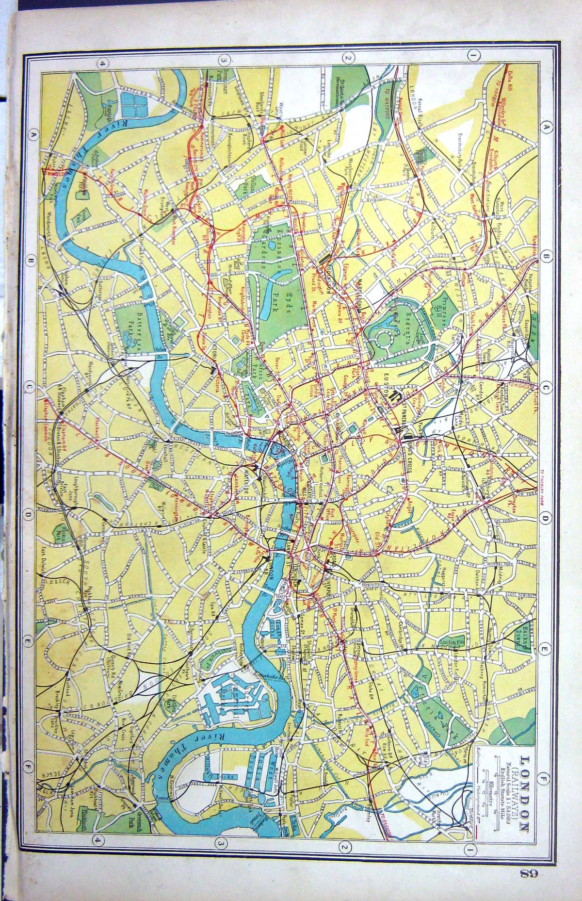 Old Print Harmsworth Hammerton Map C1920 Plan London Railways Euston Pad 20th