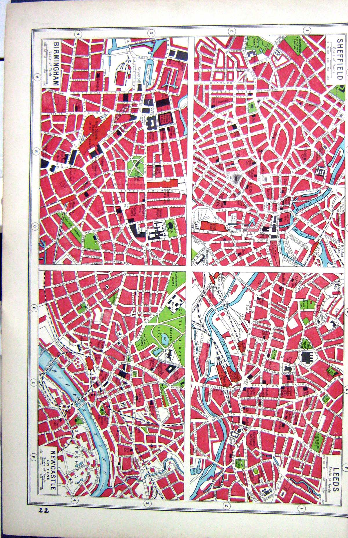 Antique Print Hammerton Map C1920 Plan Sheffield Leeds Newcastle Birmingham