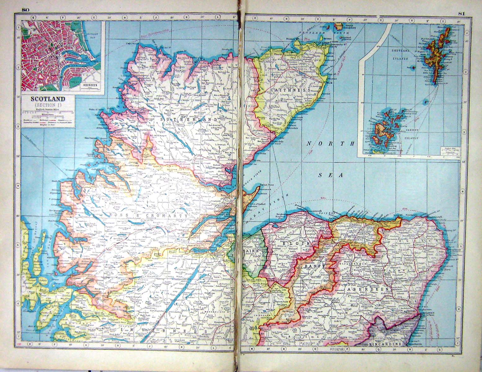 Old Print Hammerton Map C1920 Scotland Plan Aberdeen Orkney Balmoral Lyb 20th