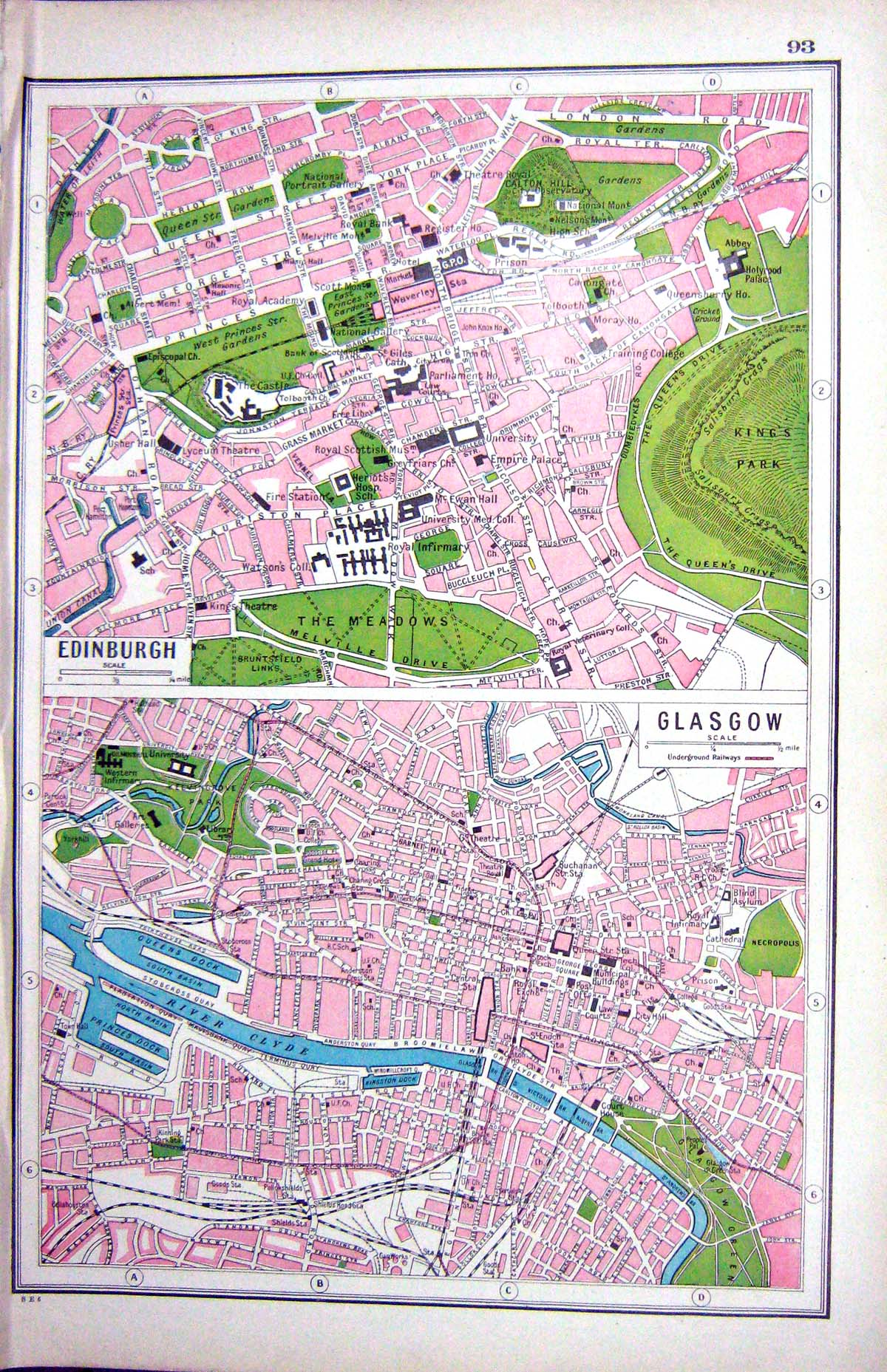 Antique Print Hammerton Map C1920 Plan Edinburgh Scotland Glasgow Cathedral