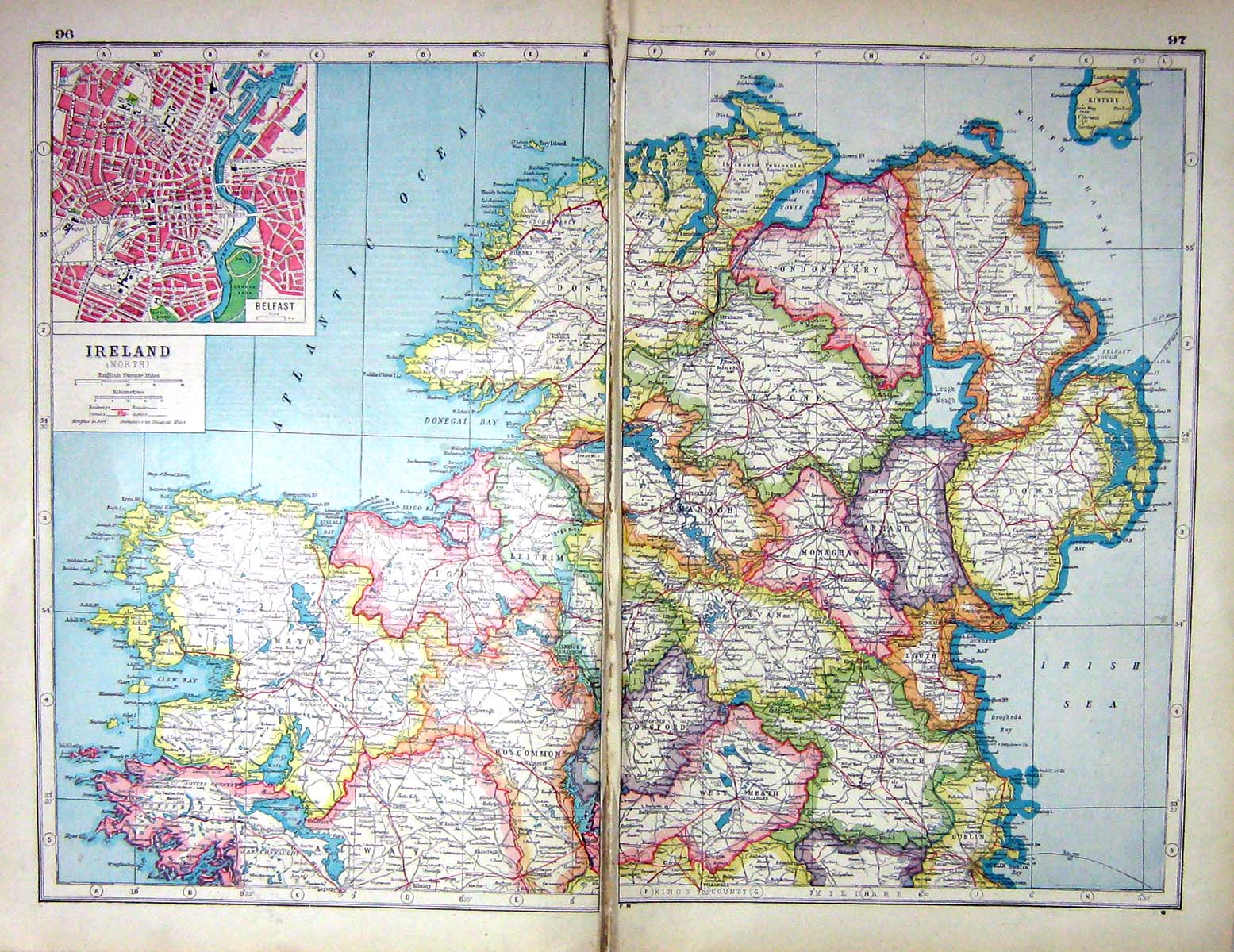 Old Print Hammerton Map C1920 Ireladn Map Belfast Moville Giant'S Causew 20th
