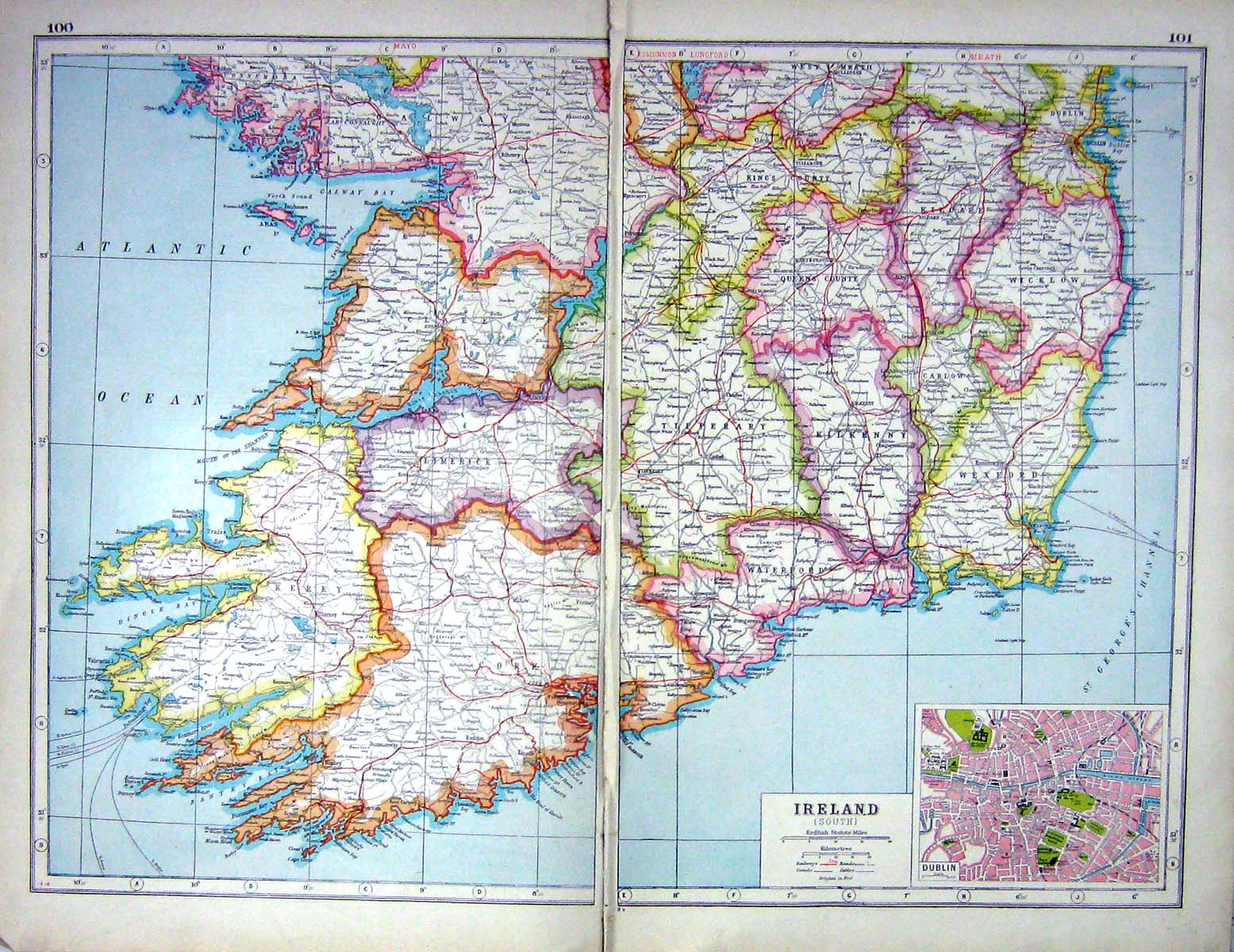 Old Print Hammerton Map C1920 Ireland Plan Dublin Carrick Shannon Waterf 20th