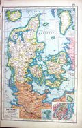 Old Print Hammerton Map C1920 Denmark Plan Copenhagen Greenland Elsinore 20th