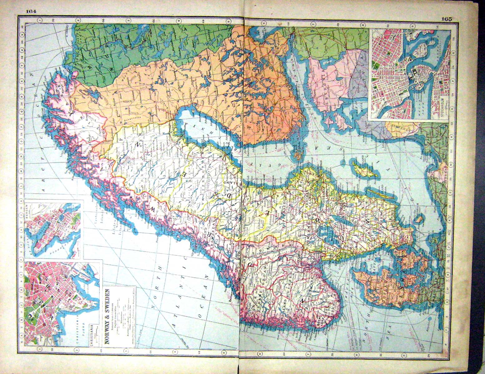 Antique Print Norway Sweden Plan Stockholm Bergen Bygdo Hammerton Map C1920