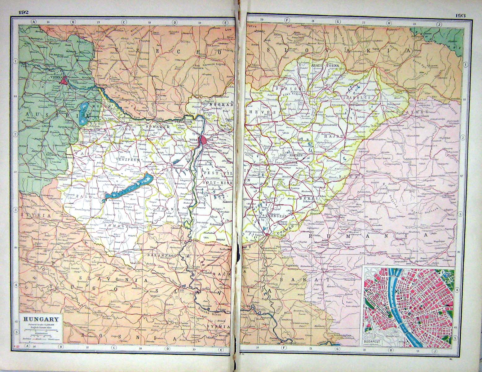 Antique Old Print Hammerton Map C1920 Hungary Plan Budapest Vienna AlfGyor 20th