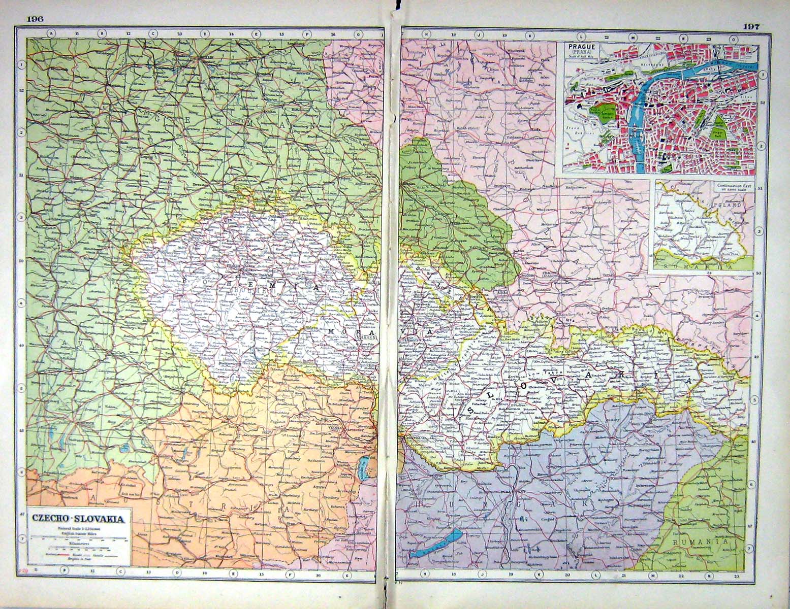 Old Print Czechoslovakia Plan Prague Decin Usti Olomouc Hammerton Map C1