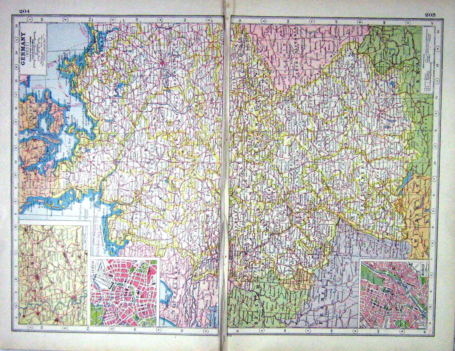 Old Print Hammerton Map C1920 Germany Plan Leipzig Munich Coalfields Emd 20th
