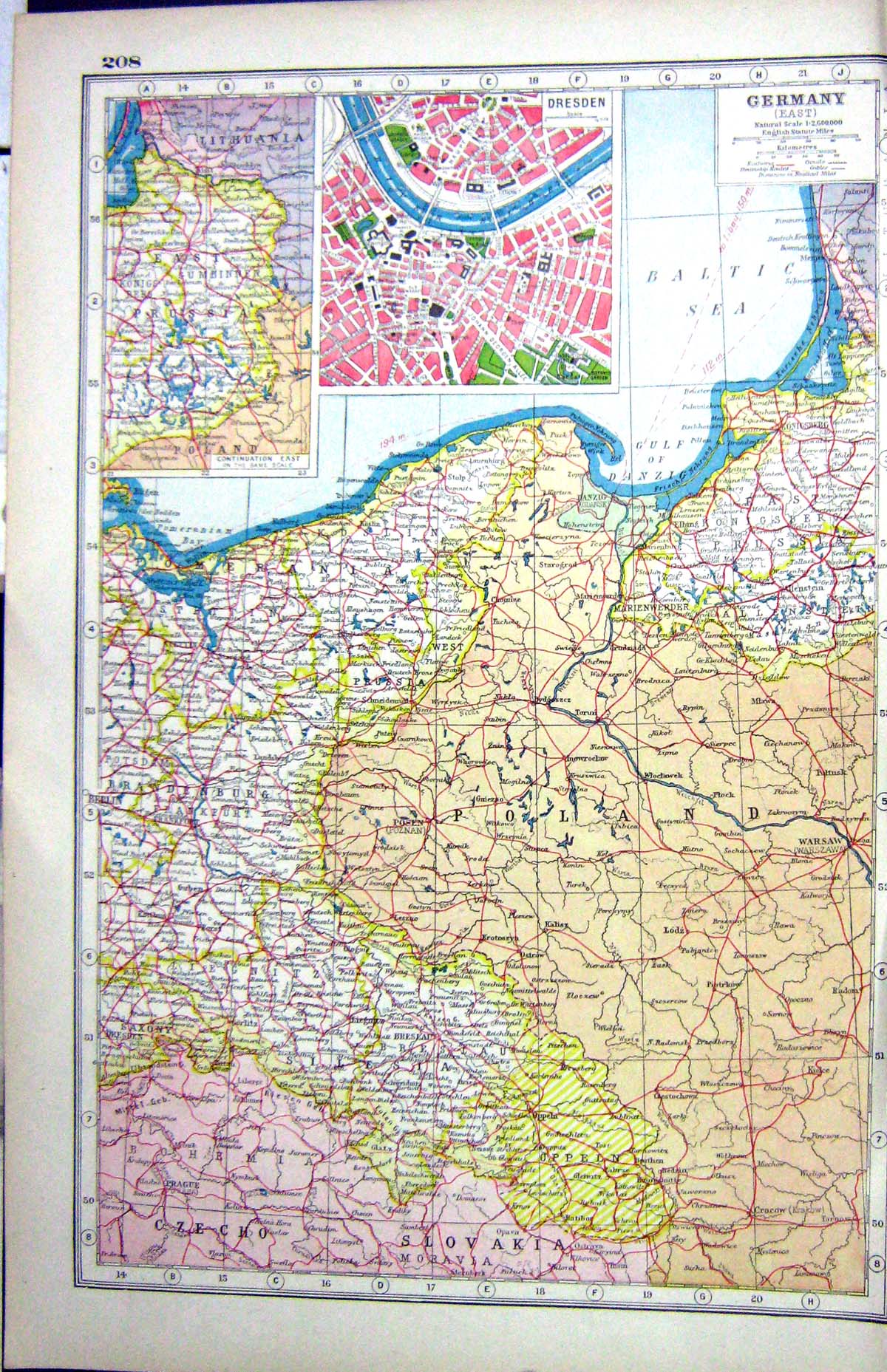 Antique Old Print Hammerton Map C1920 Germany Plan Dresden Prussia Konigsberg