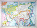 Old Print Hammerton Map C1920 Rainfall Asia Population Bedouin Arab Turk 20th