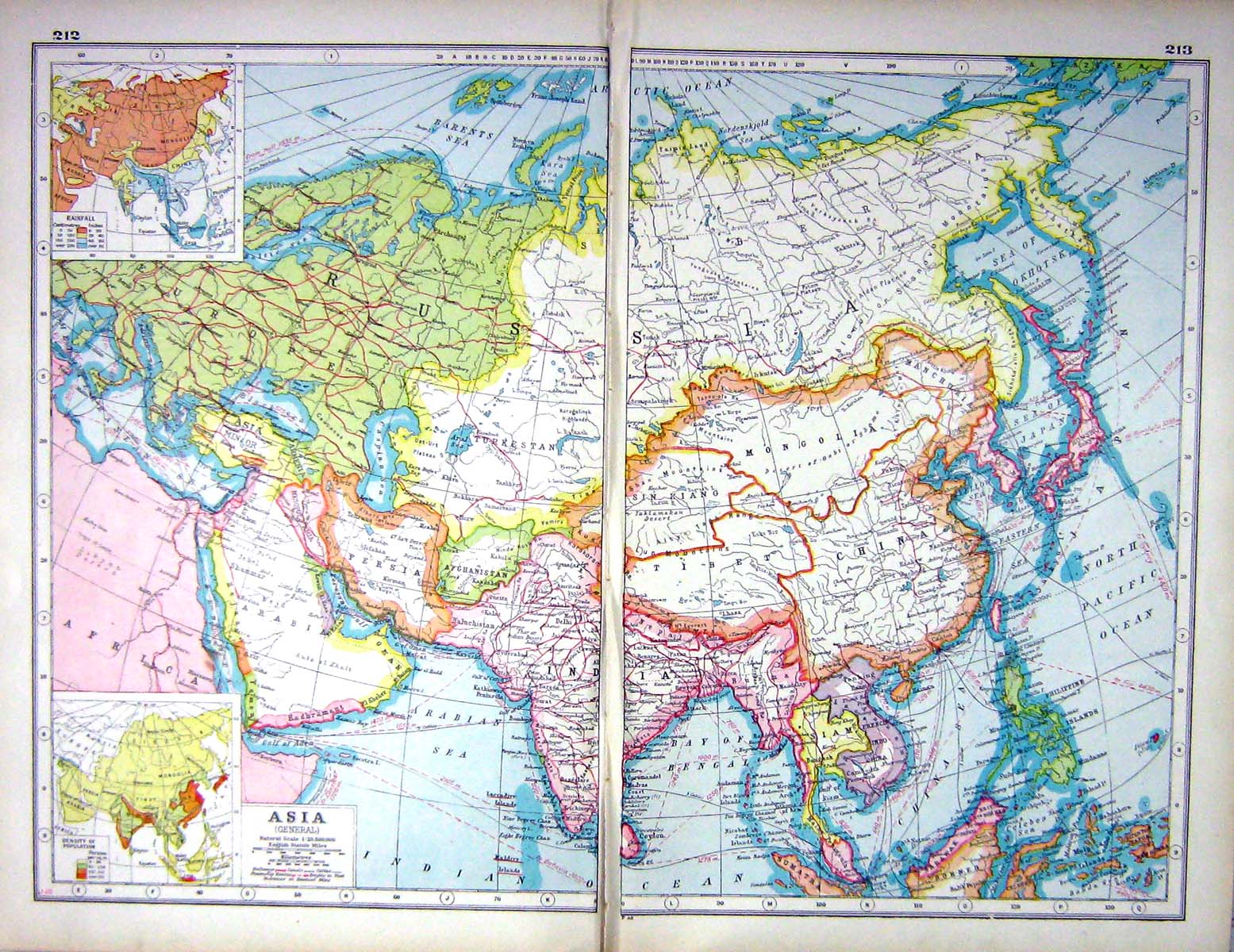 Old Print Hammerton Map C1920 Rainfall Asia Population Bedouin Arab Turk 20th