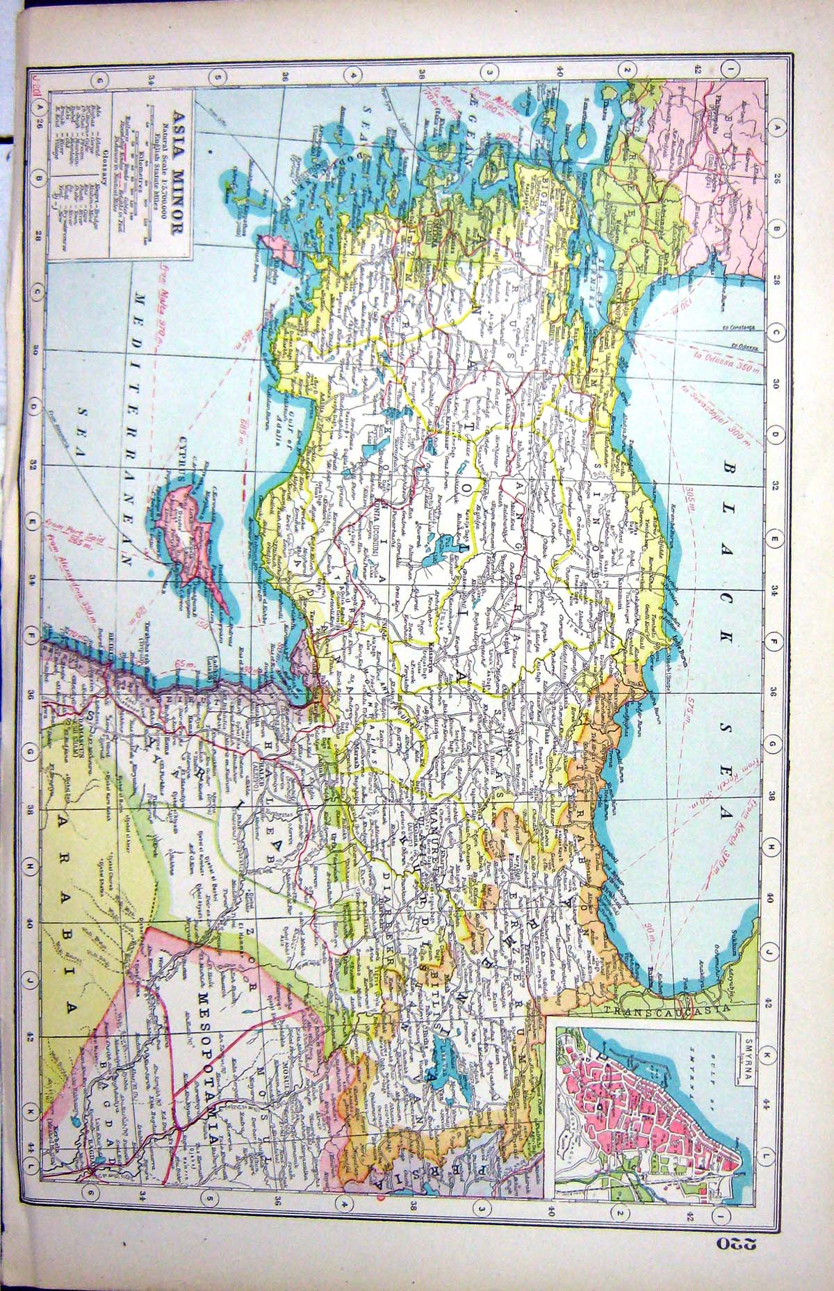 Old Print Asia Minor Plan Smyrna Cyprus Aleppo Mosul Hammerton Map C1920 20th