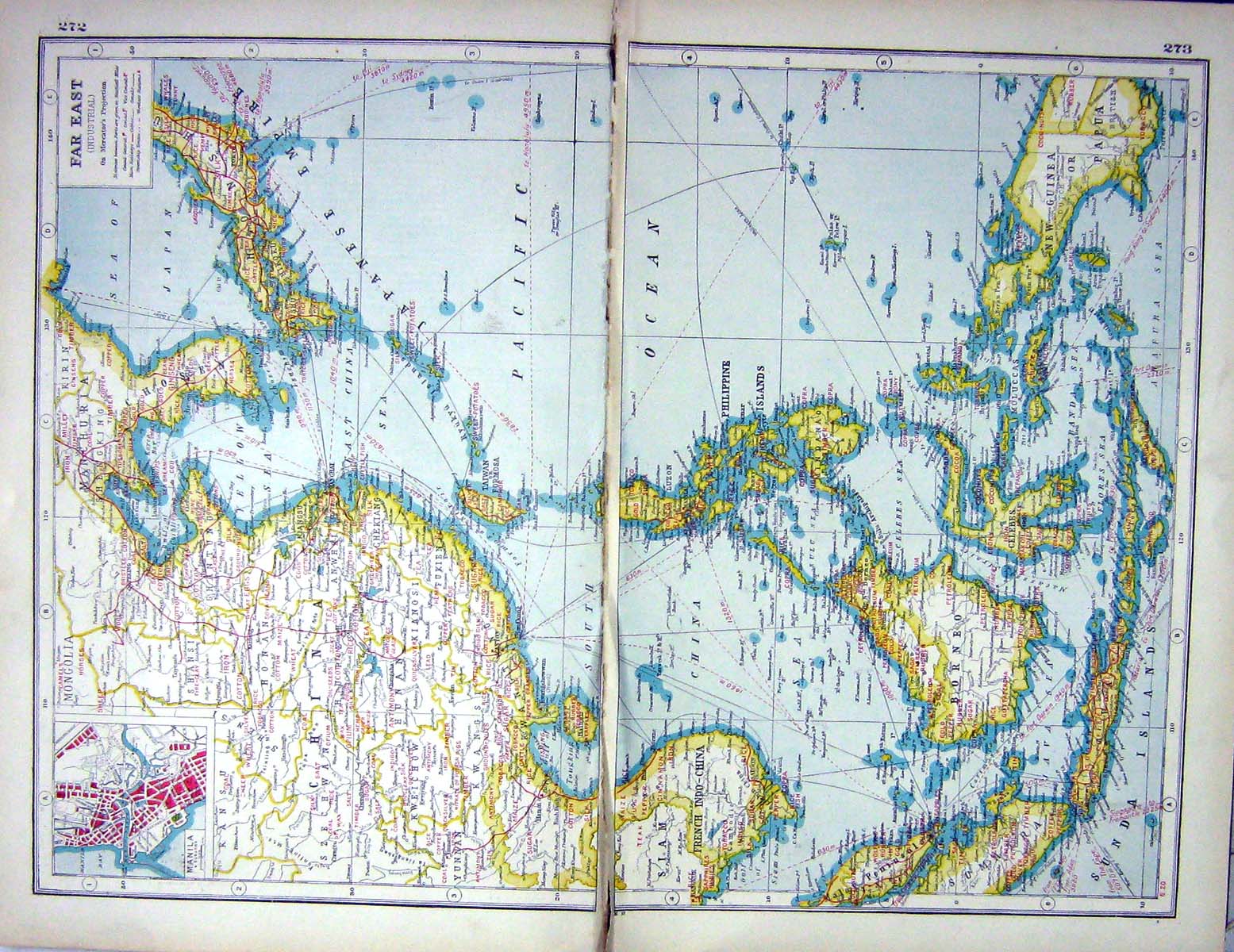 Old Print Hammerton Map C1920 Plan Manila Borneo Siam Sumatra Papue Guin 20th