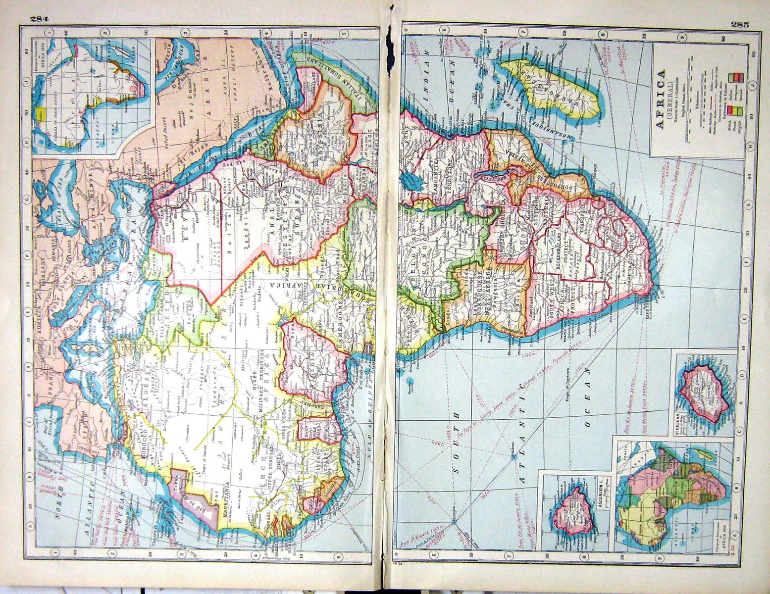 Antique Print Hammerton Map C1920 Africa Helena Ascension Madagascar Congo 20th