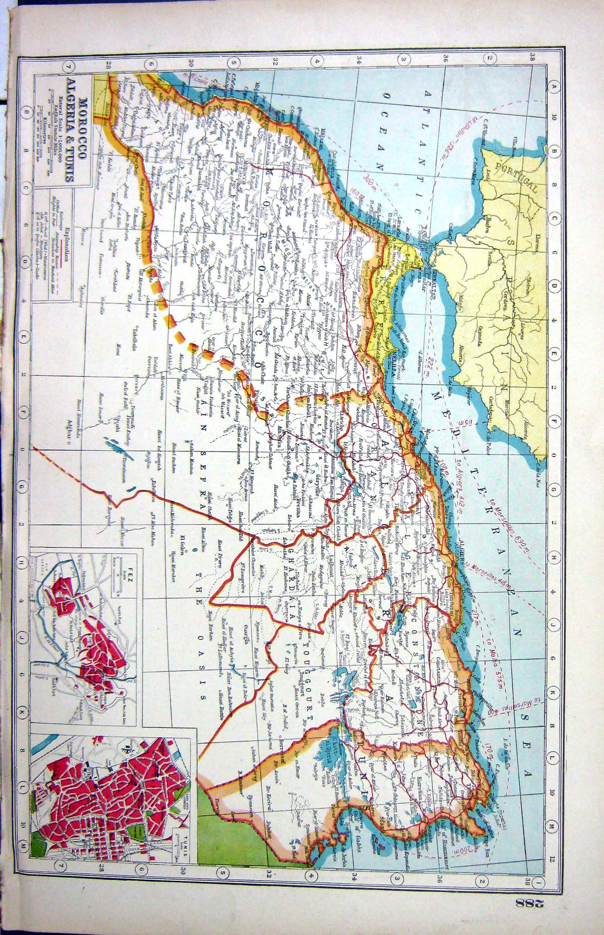 Antique Print Harmsworth Hammerton Map C1920 Morocco Algeria Tunis Plan Fez