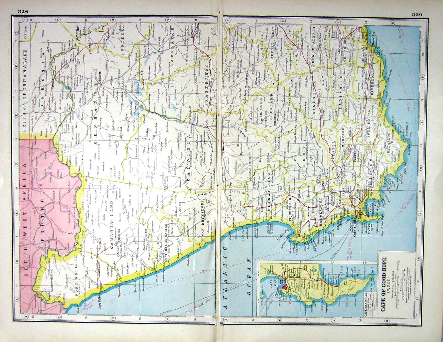 Old Print Hammerton Map C1920 Cape Good Hope Africa Ladysmith Mossel Bay 20th
