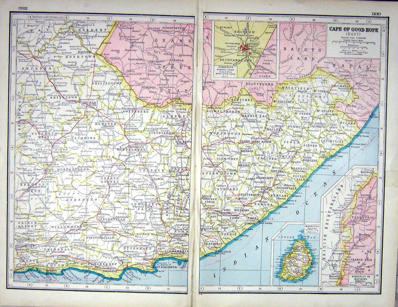 Antique Print Hammerton Map C1920 Cape Good Hope Africa Mauritius Kimberley