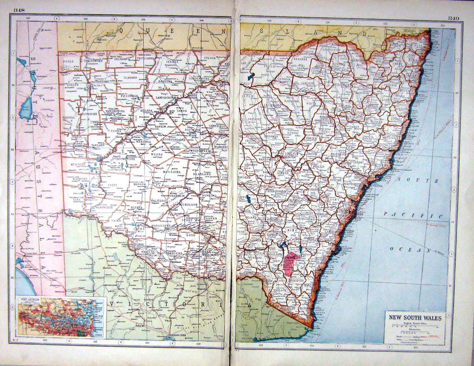 Antique Print Harmsworth Hammerton Map C1920 New South Wales Australia Port