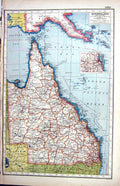 Old Print Hammerton Map C1920 Queensland Australia Brisbane Cooktown Fal 20th