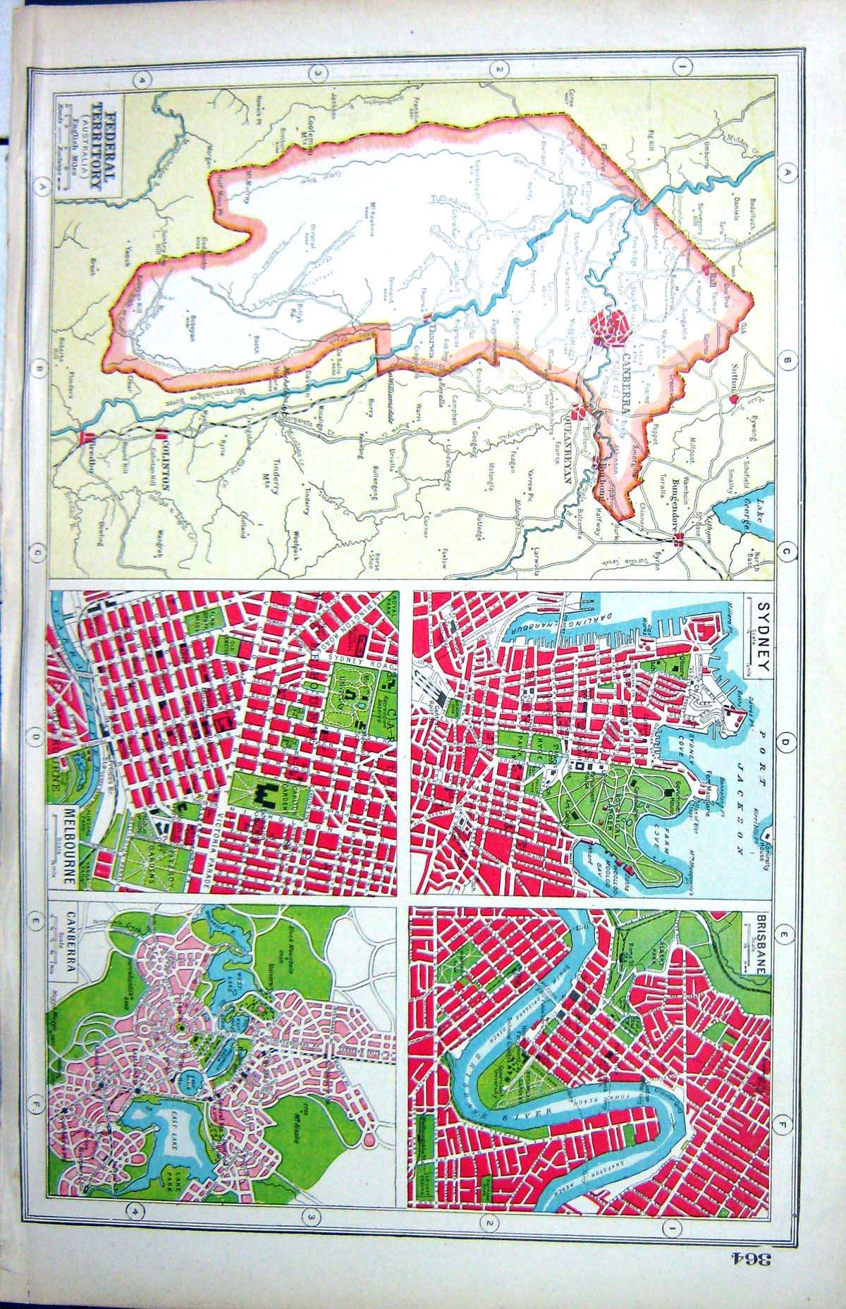 Old Print Hammerton Map C1920 Australia Federal Sydney Brisbane Melbourn 20th