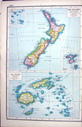 Old Print Hammerton Map C1920 New Zealand Chatham Cook Fiji Islands Roto 20th