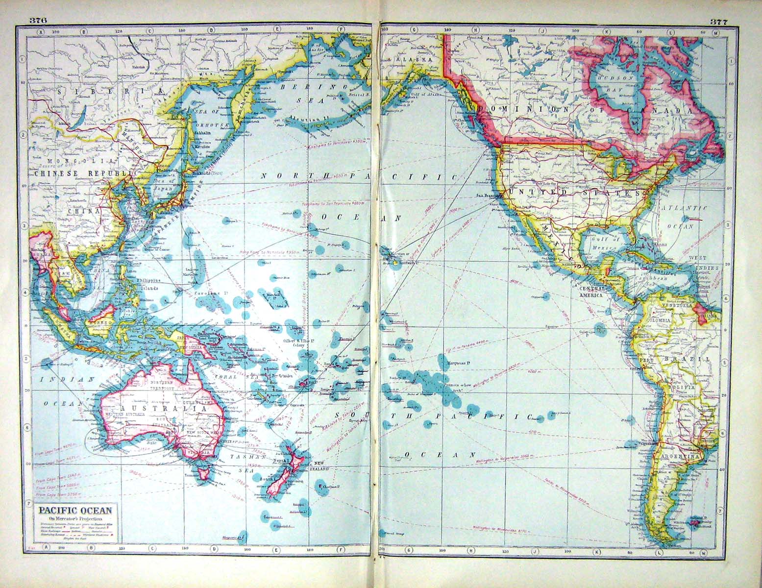 Old Print Hammerton Map C1920 Pacific Ocean Africa Australia Zealand For 20th