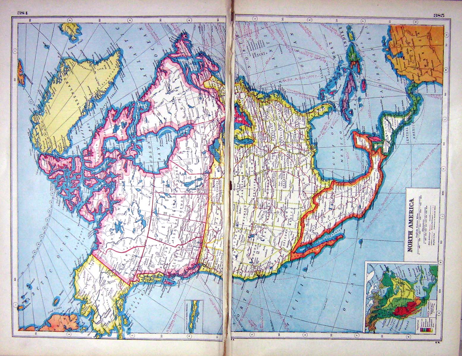 Antique Old Print Hammerton Map C1920 North America Vegitation Quebec Abraham
