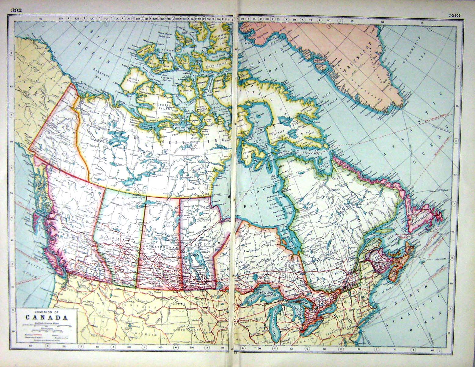 Old Print Hammerton Map C1920 Canada Manitoba Ontario Alberta Newfoundla 20th