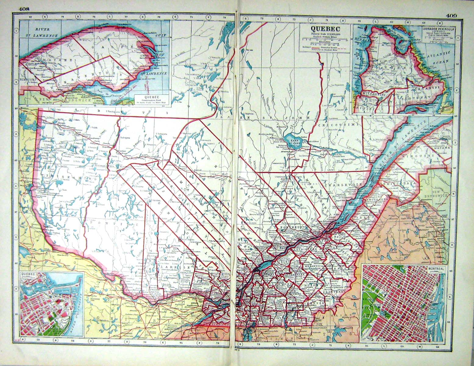 Antique Print Hammerton Map C1920 Quebec Canada Montreal Labrador Lawrence 20th
