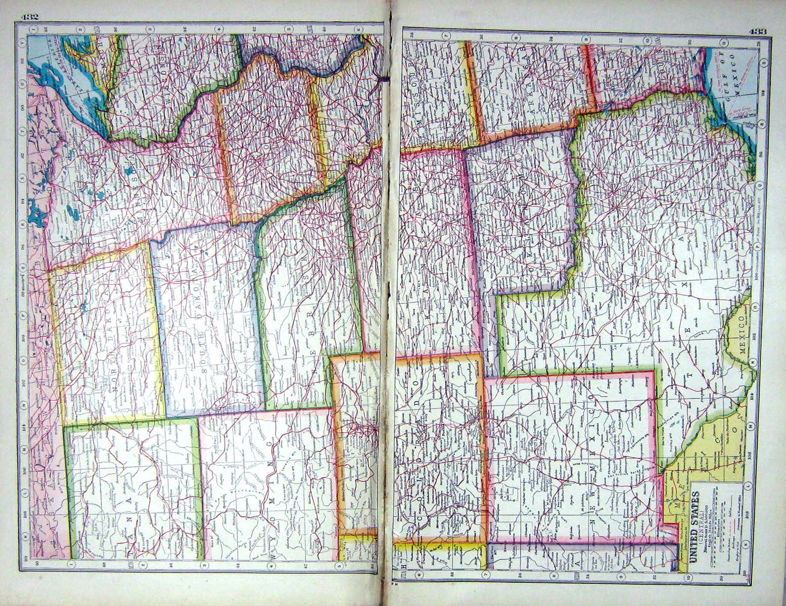 Old Print Hammerton Map C1920 United States America Mexico Nebraska Acom 20th