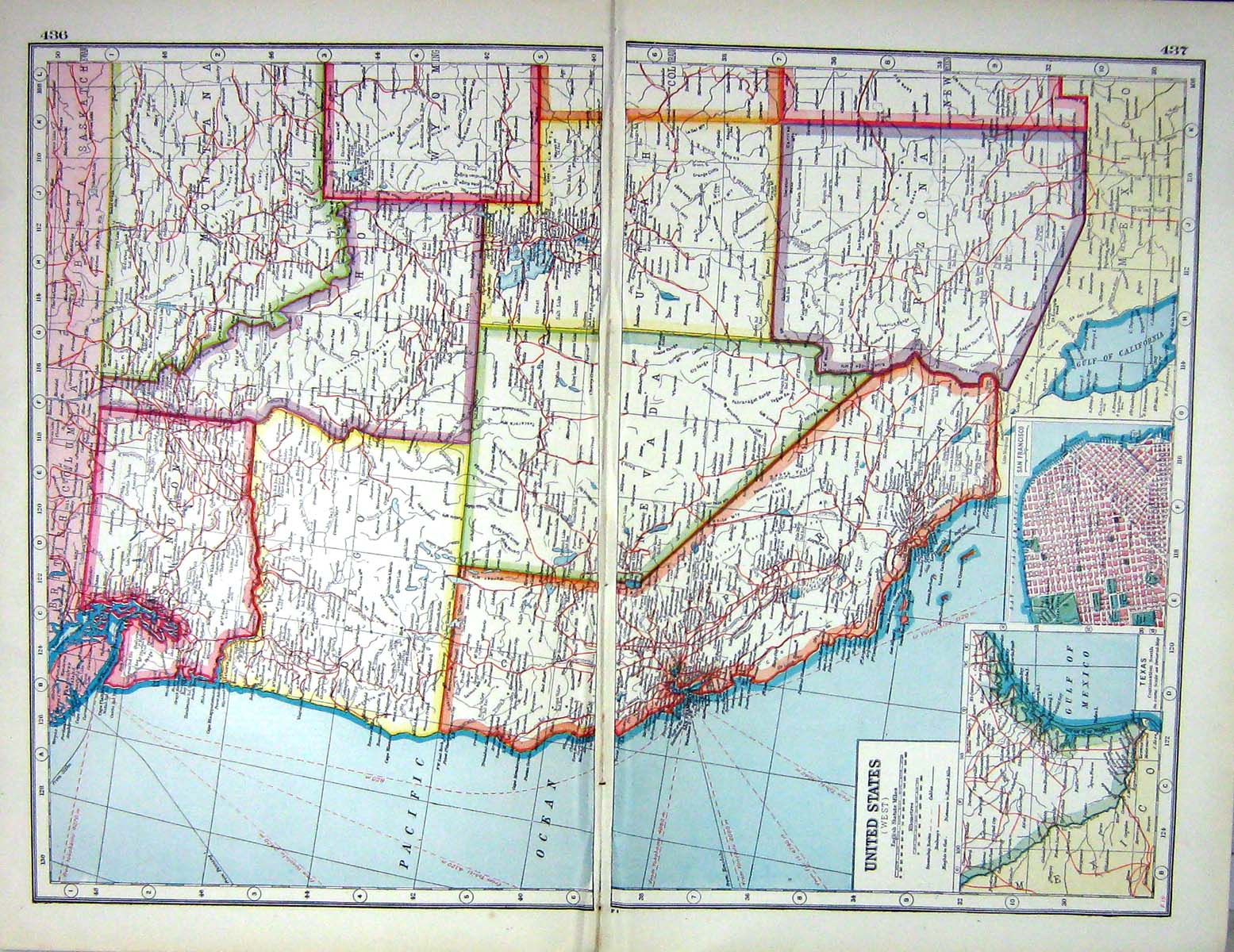 Antique Old Print Hammerton Map C1920 America Plan San Francisco Mexico Texas