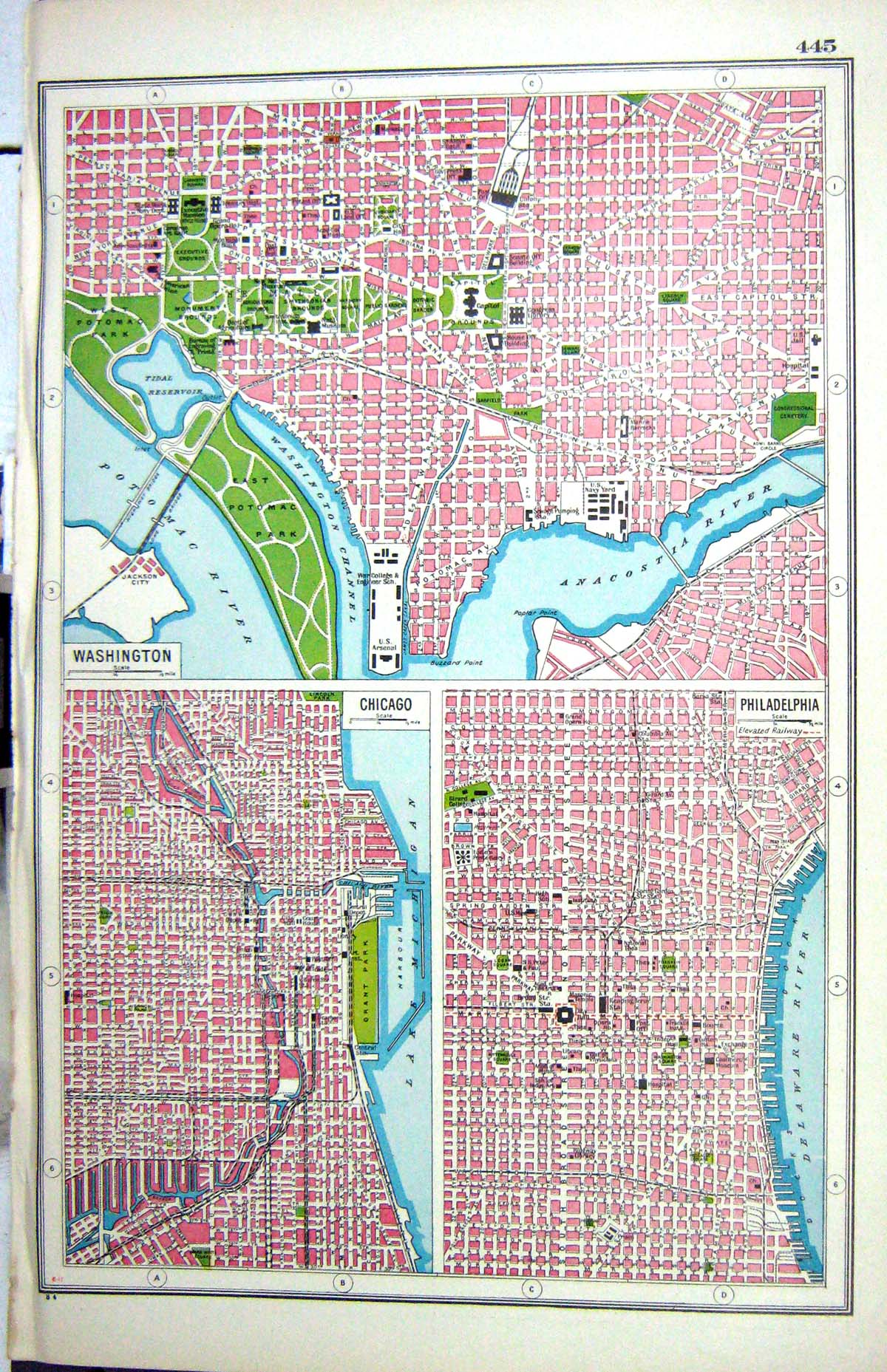 Old Print Hammerton Map C1920 American Plan Washington Chicago Philadelp 20th